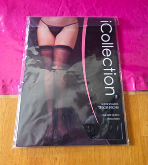 iCollection Sheer Black Nylon/Spandex Thigh-High Stockings Plus Size Q 8600X